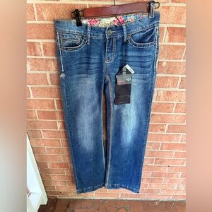 NWT Adiktd Low Rise Wide Leg Embellished Stretch Blue Jeans Women's Sz 4